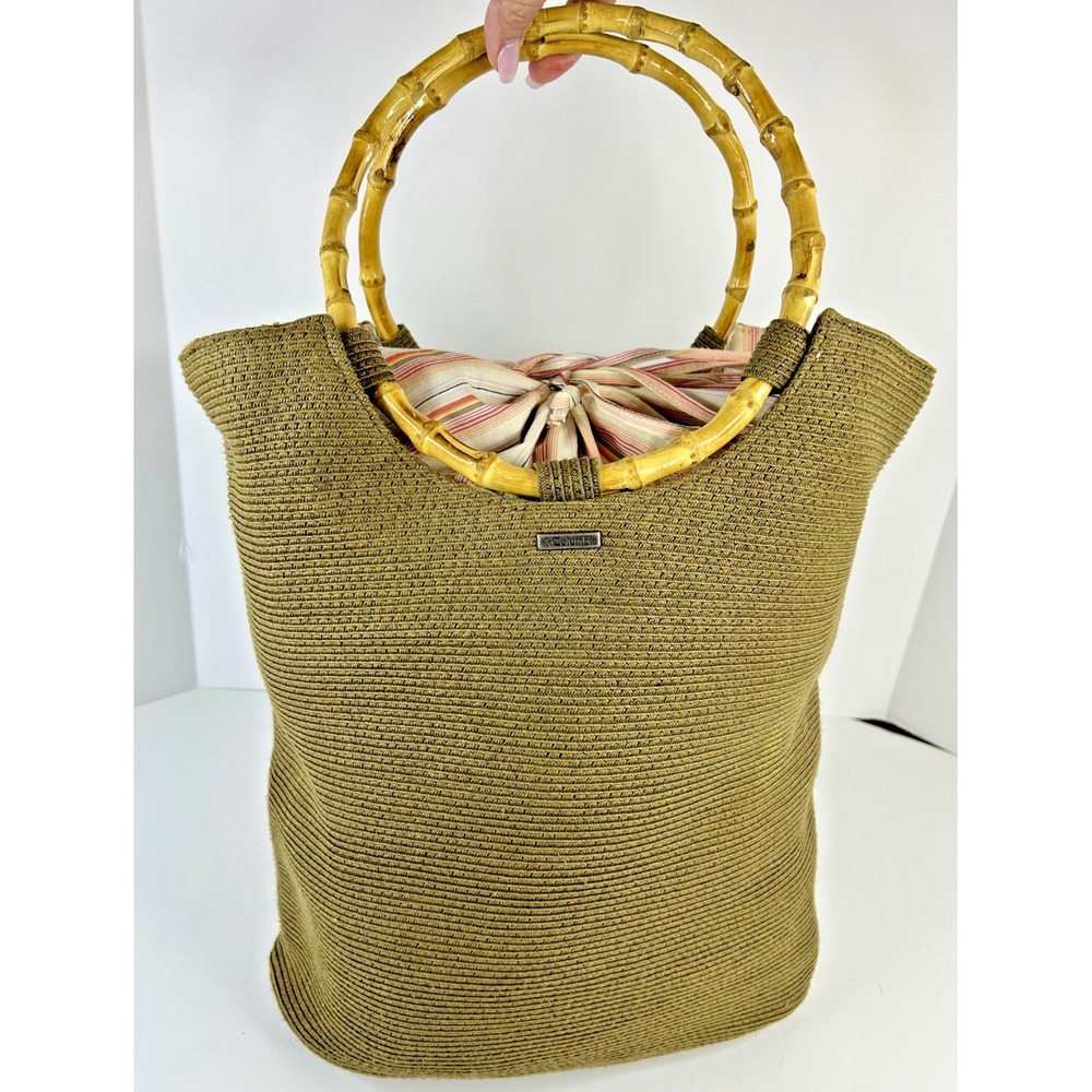Columbia Sportswear Woven Straw Tote Bag Bamboo Handle Beach Market BOHO Large